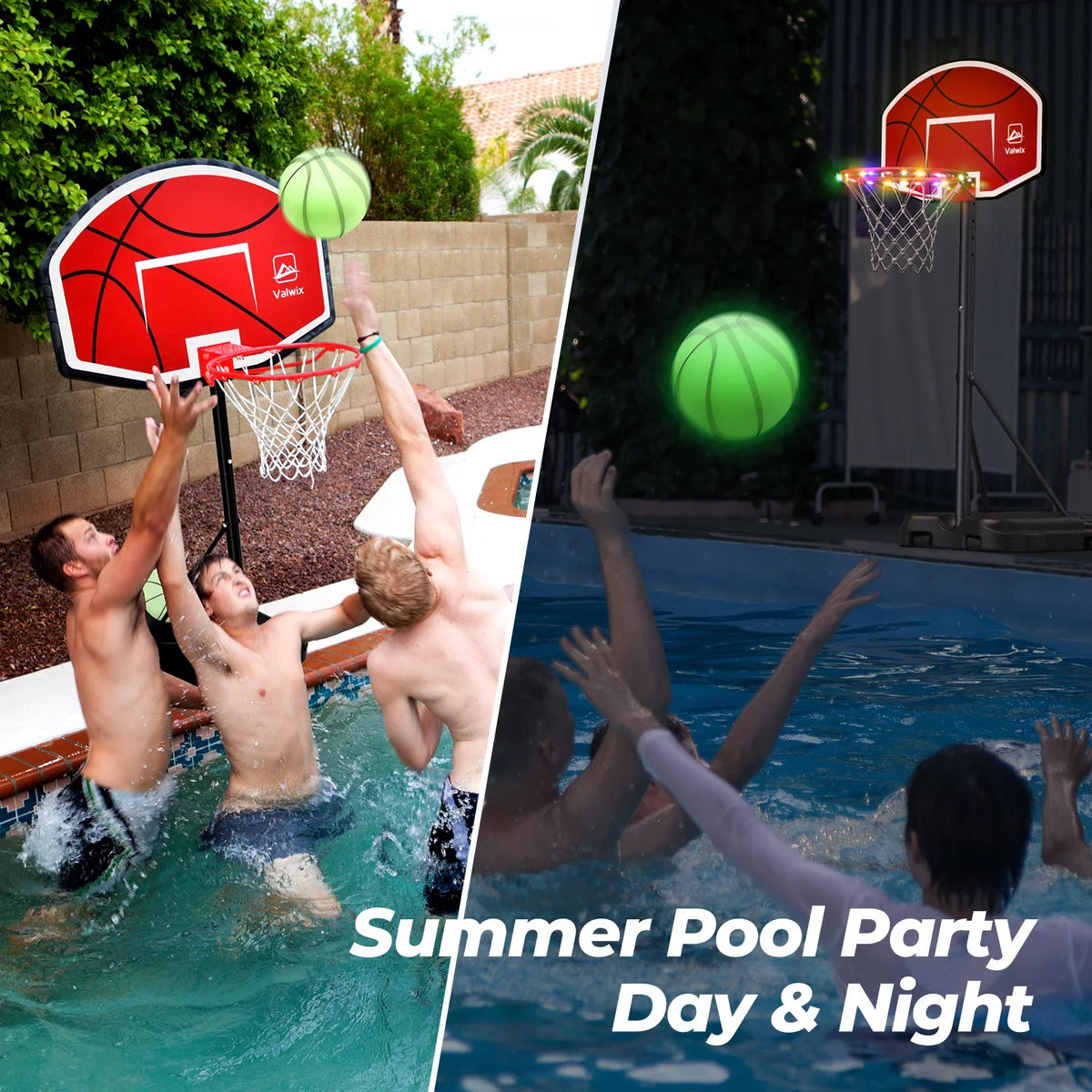 Pump Balls Adjustable Basketball Hoop 45"-59" Valwix 2 Swimming Pool And With Height