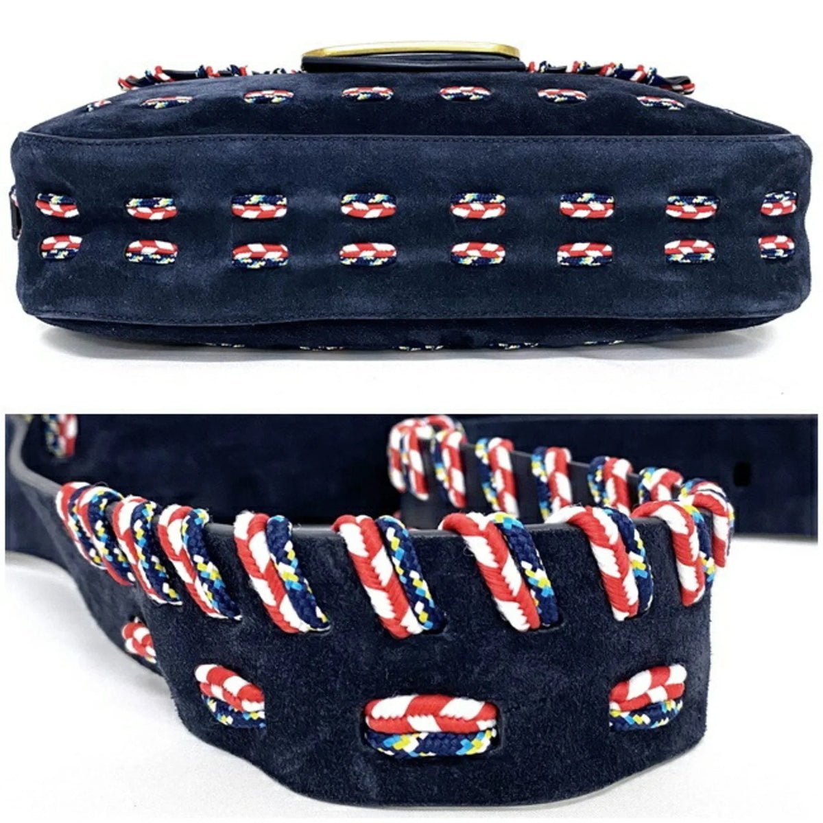 One BURCH Flap Tory Bag Burch Pre-Owned 10005608 Suede Leather Ladies 01-17 Navy Multicolor Shoulder TORY (Good)