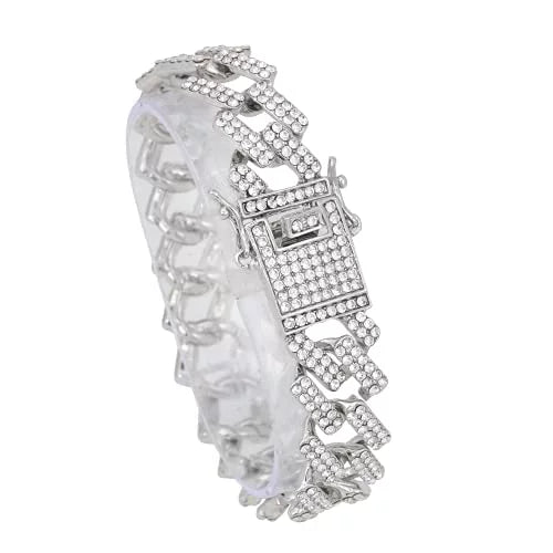 Cross Be (18") Out ZZ Cuban SLV Matching Set Out Set Bracelet 3pc SLV Luxury Charles Choose - - Lit Tennis Raymond & Wristwatch Quartz Necklace Iced Classic Blinged w/Diamond The ST10327RN Mens