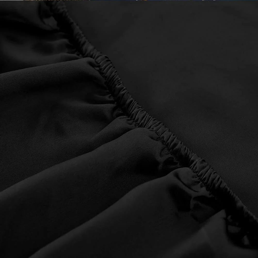 Queen, Sheet Momme Silk Mulberry Luxury Seamless, HAOFEI Fitted 19 Black