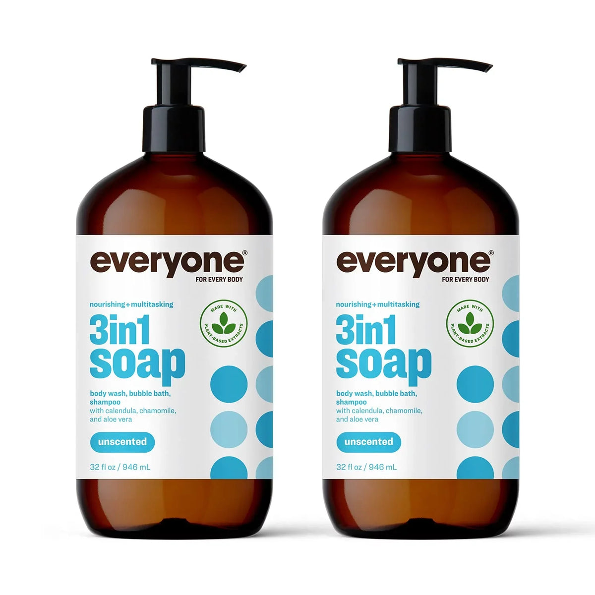 with Pure of Organic Coconut Unscented, Soap, 2), Body Essential and Wash, Extracts Ounce 3-in-1 Cleanser 32 Shampoo, Bubble Bath, Everyone (Pack Plant Oils