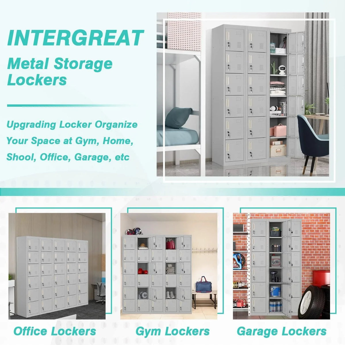 Lockable Door Gym, Locker School, Metal 6 with Office, Home, Cabinet SUNCROWN Storage Gray for