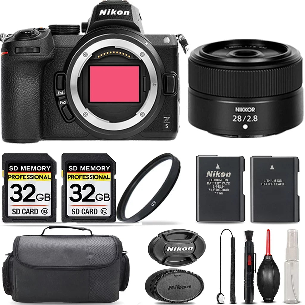 Case + with Backup - Cleaning Battery 64GB Storage Z5 UV Filter + f/2.8 Nikon Version Lens International + + Extra Kit Mirrorless + 28mm