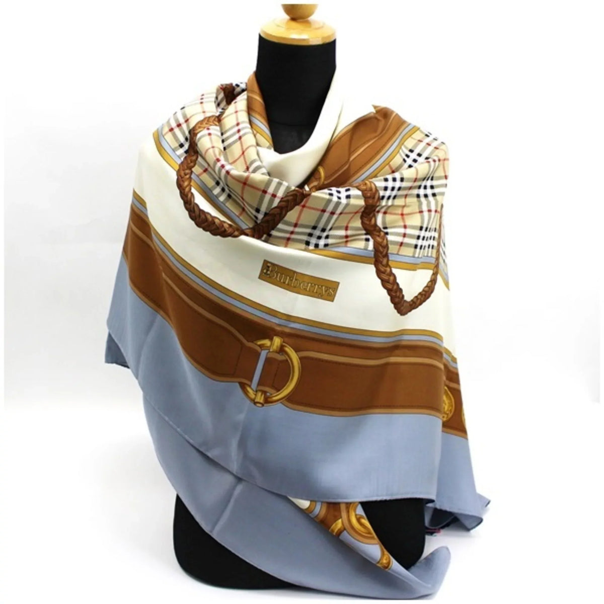 Pre-Owned Women's Blue Plaid Burberrys (Good) Silk Scarf Gray Burberry's