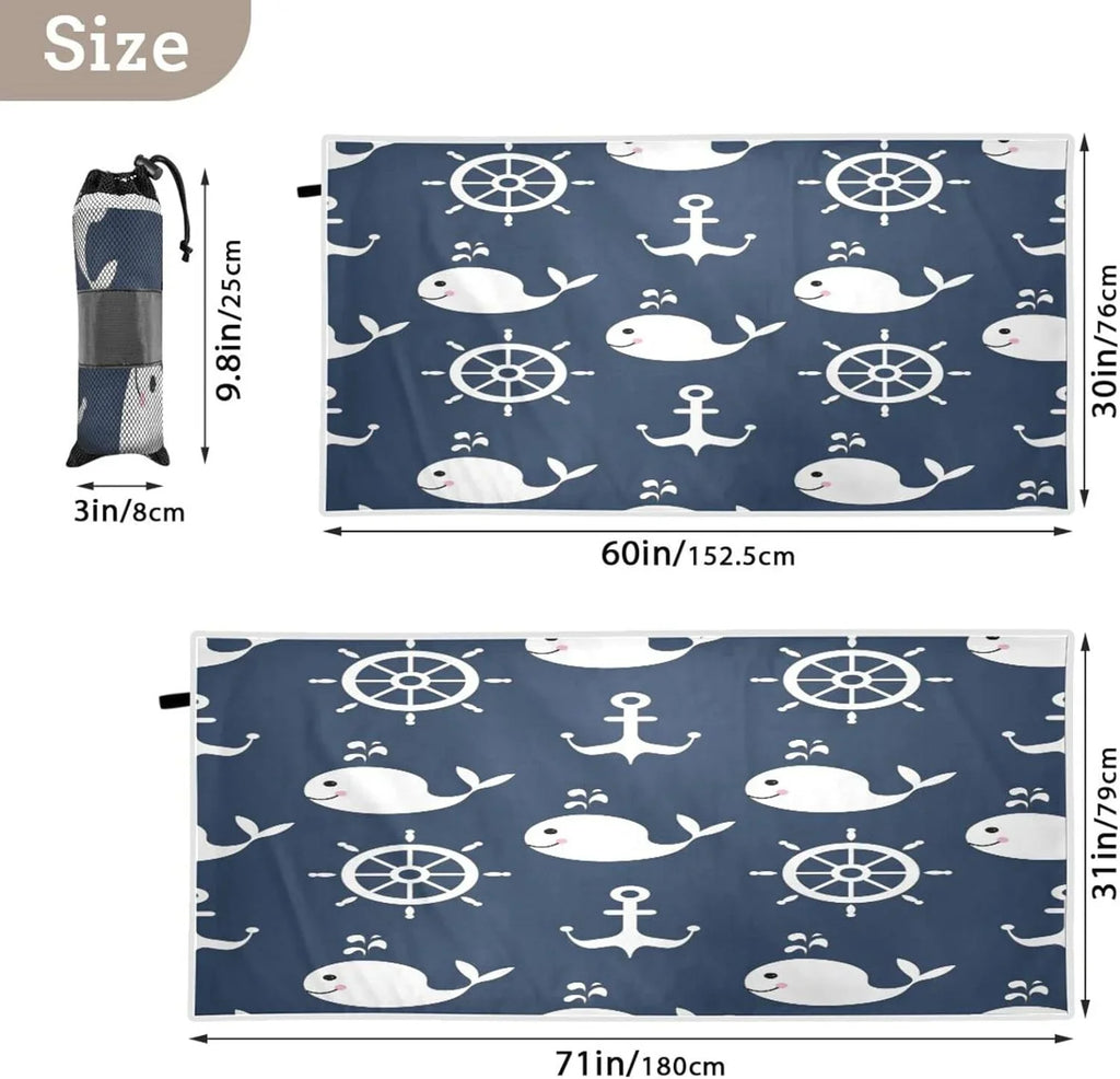 Lightweight Anchor （429） Quick Towel Travel Bestwell - Retro Camping Absorbent Holiday - Swimming for Whale Towel Cartoon Towels Dry Oversized Compact Beach Super