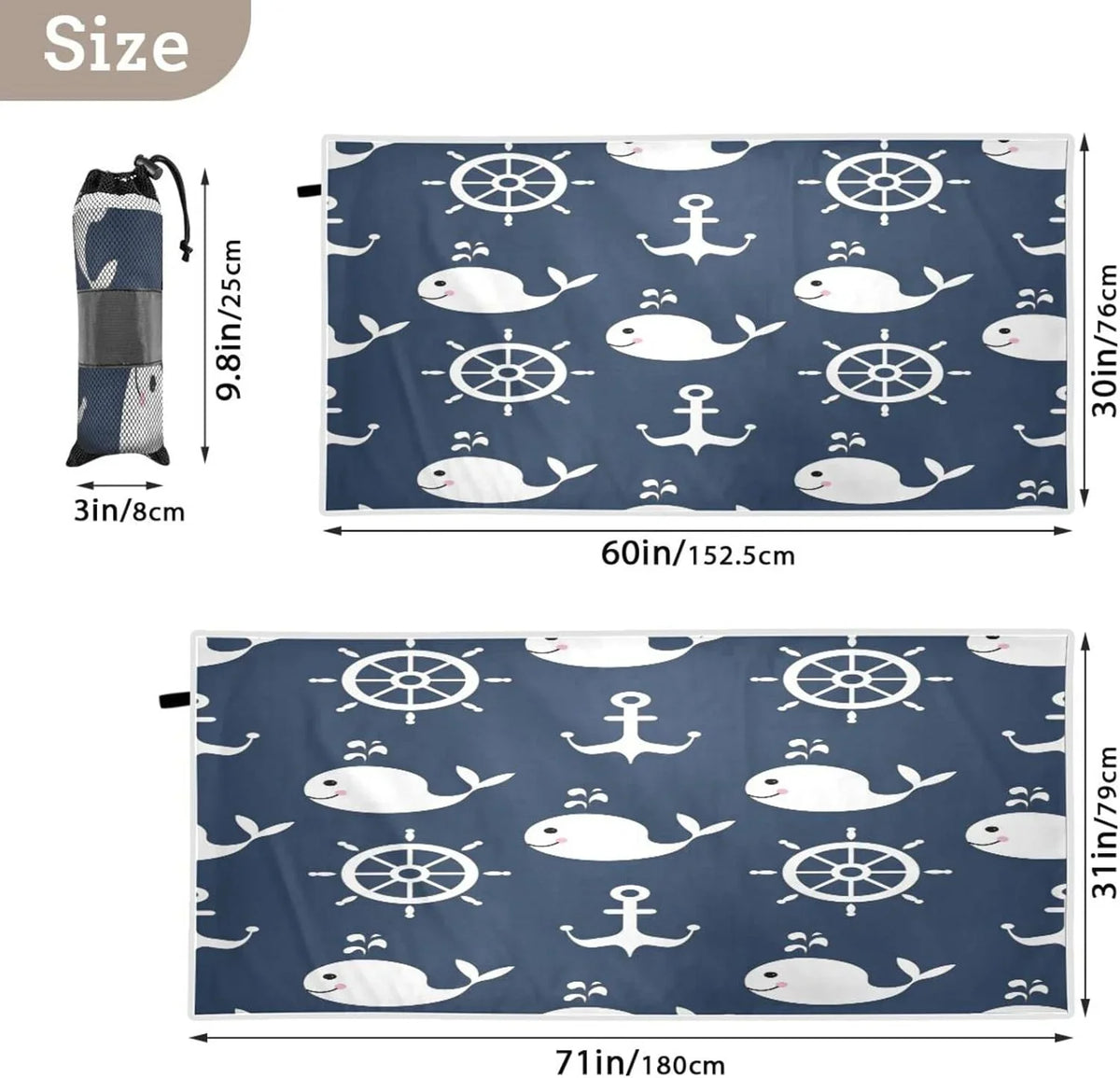 Lightweight Anchor （429） Quick Towel Travel Bestwell - Retro Camping Absorbent Holiday - Swimming for Whale Towel Cartoon Towels Dry Oversized Compact Beach Super