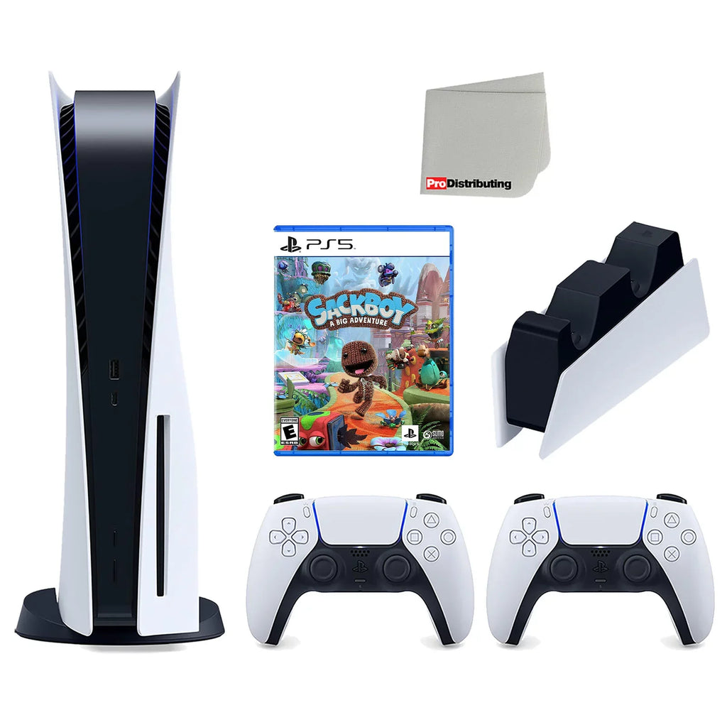 Controller, Sony Bundle Big Sackboy: Cloth Console Disc Cleaning White with 5 Charging Playstation Extra with DualSense and A Station Version Adventure