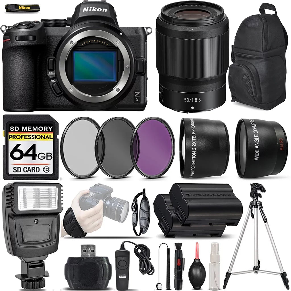 '+ UV-CPL-FLD Nikon + 50mm Mirrorless Filters Camera Wireless Version Digital 0.43X + 2.2x + Remte Telephoto Angle + f/1.8 with Card Z5 Lens - Lens Memory International 64GB S Flash Wide Lens +