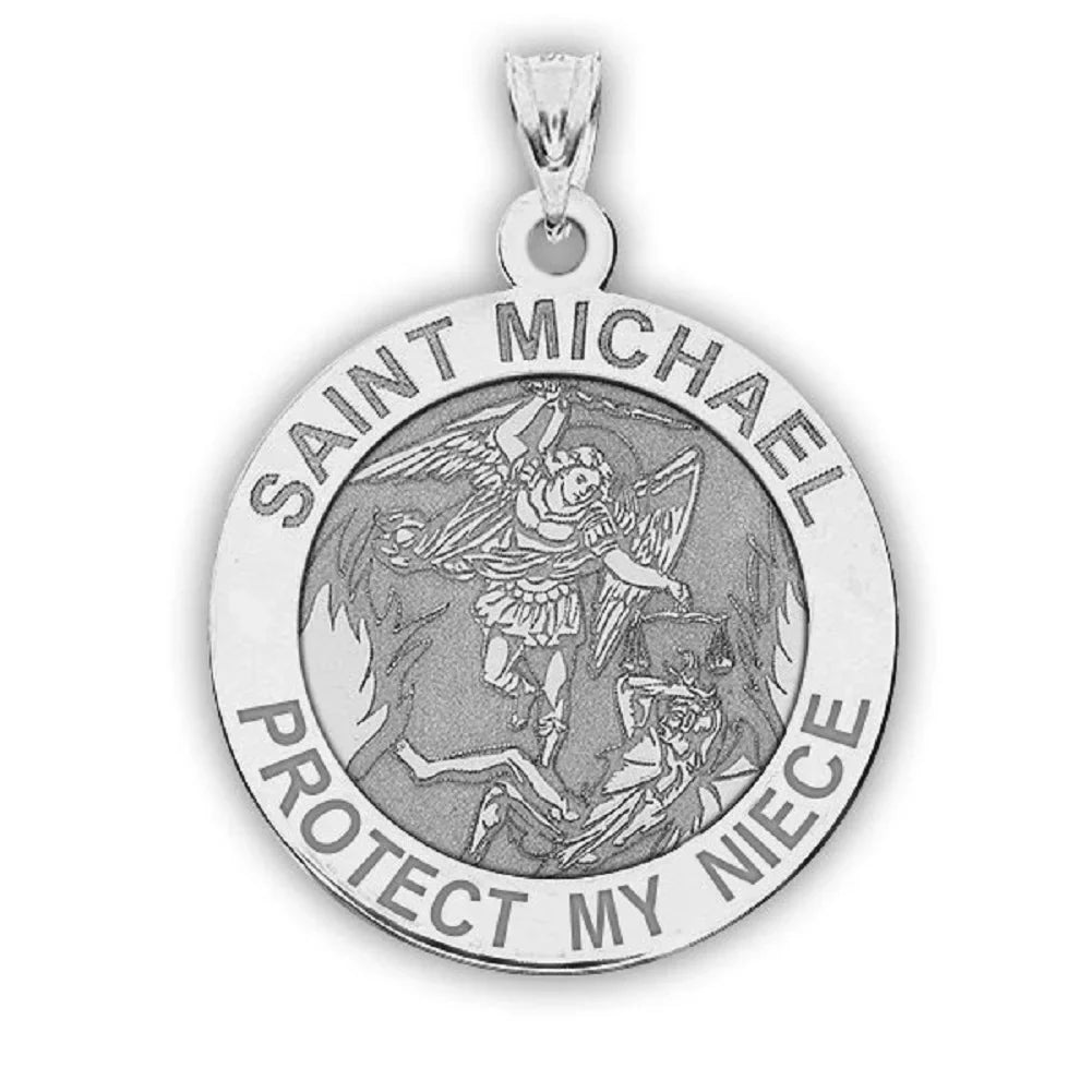 of Gold My Picturesongold.Com Solid - Size Dime, Medal 14K 2/3 Niece inch Saint Religious Yellow Michael Protect - -