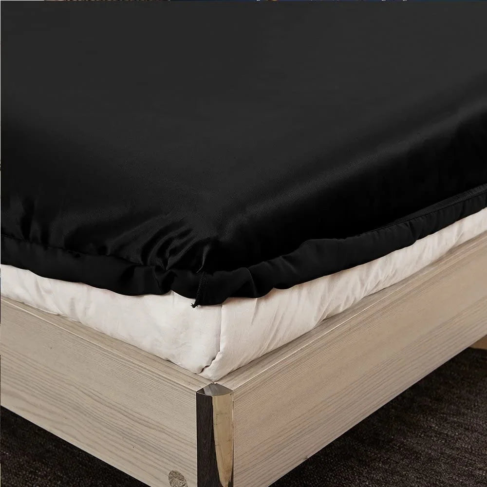 Queen, Sheet Momme Silk Mulberry Luxury Seamless, HAOFEI Fitted 19 Black