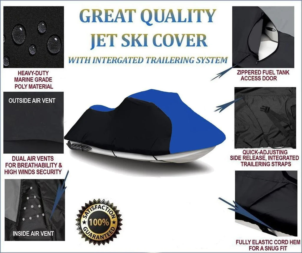 Compatible DENIER PWC Cover 2003 BLUE HEAVY-DUTY, 2001 DI BLACK 2 Doo Seater RX Trailerable Sea-Doo for Ski Jet 2000 2002 / Sea 600