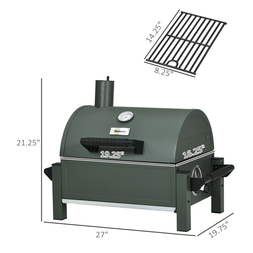 Barbecue, Tabletop Charcoal Green Outsunny Grill Lid, with BBQ Small