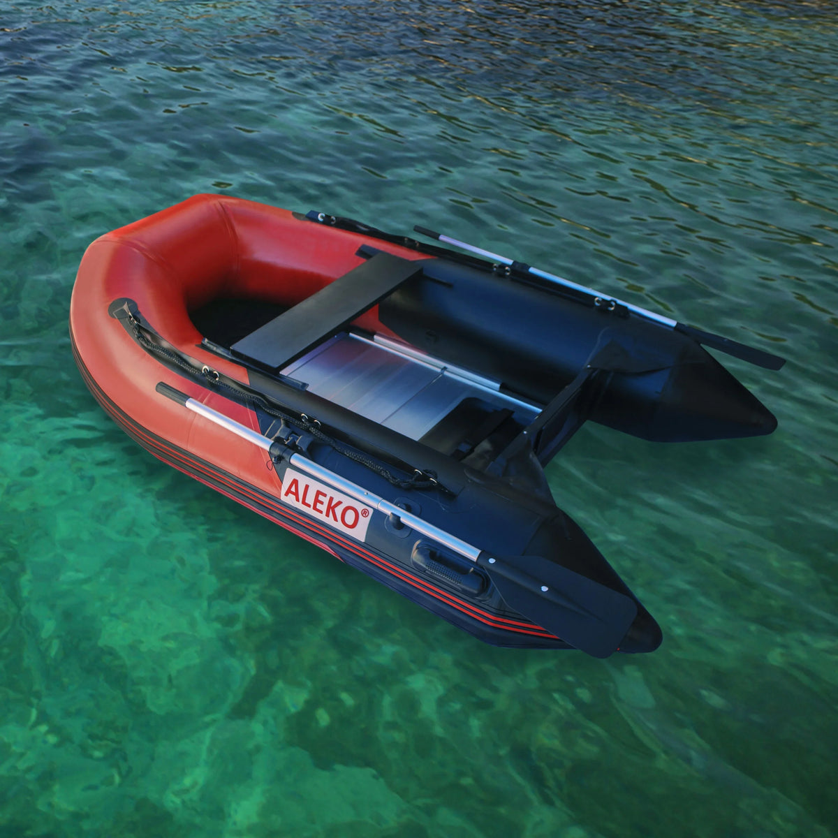 Floor Aluminum Black feet and ALEKO - 3 Red 8.4 Person Inflatable with Boat BT250RBK