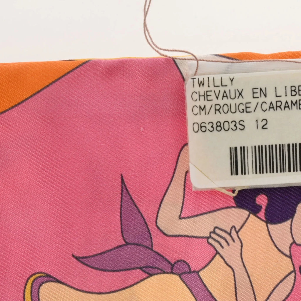 Volants HERMES New) Scarf Women's Pre-Owned Silk Twilly - (Like Carres Orange/Rose/Mauve 100% Muffler