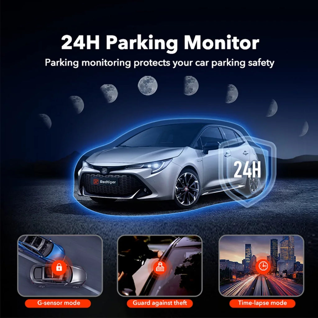 Monitor, Max for Wi-Fi WDR, 24H Cam 4K 256GB Support REDTIGER Cars, G-Sensor, Camera Screen, Parking LCD UHD GPS, 2160P Front, Car 3.18" Dash