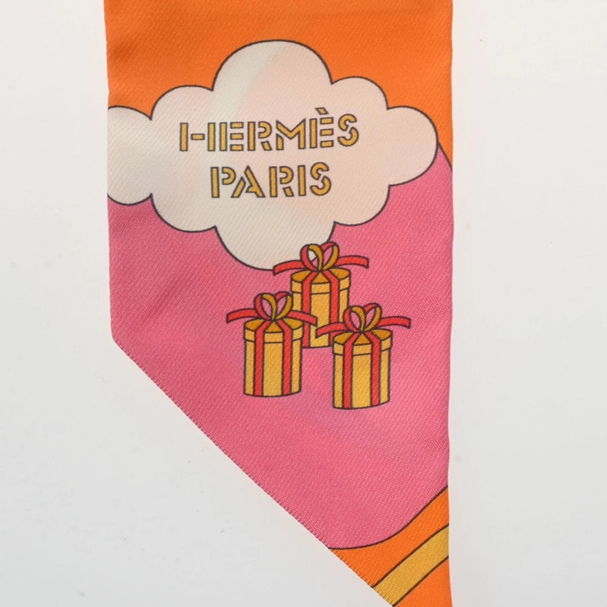 Volants HERMES New) Scarf Women's Pre-Owned Silk Twilly - (Like Carres Orange/Rose/Mauve 100% Muffler