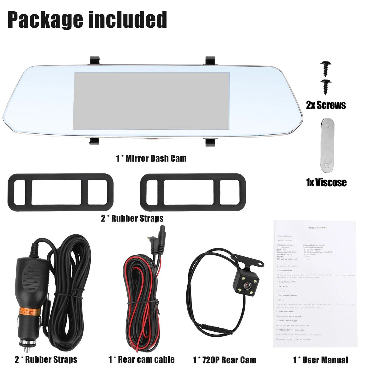 and Wide-Angle View Camera, Cars, for Cam Lens Dash with EEEkit Dash Night Car 7inch Screen Touch 170° Camera G-Sensor, 1080P Mirror Rear Mirror Front Dual Vision, Camera Motion Detection,