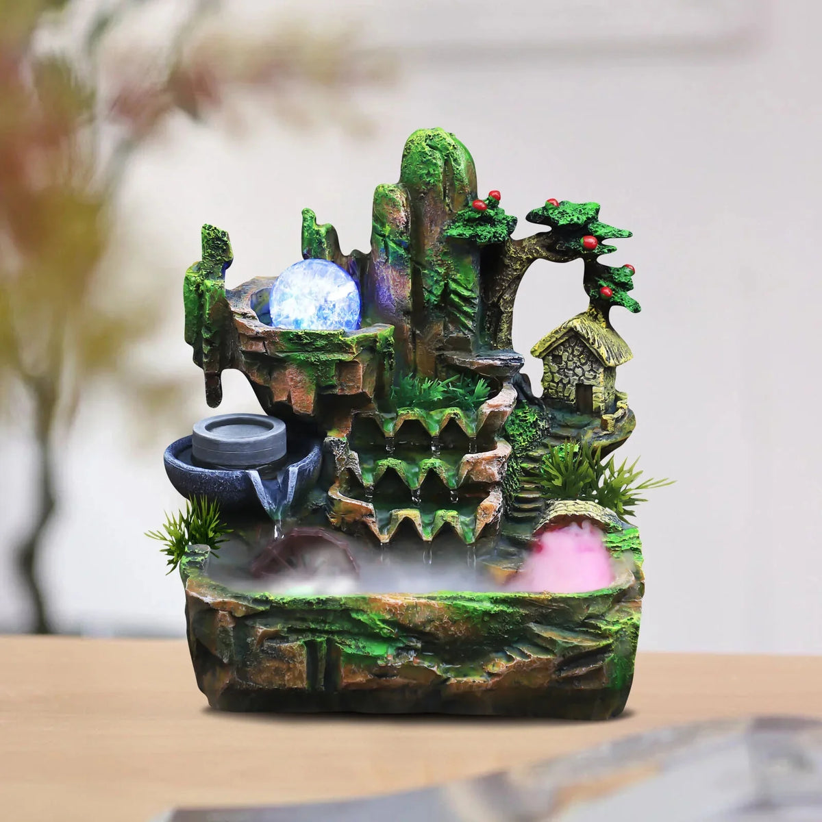 Decoration Light With Atomizer ZhdnBhnos Tabletop Fountain Office Home Led Fengshui Waterfall Indoor Rockery &