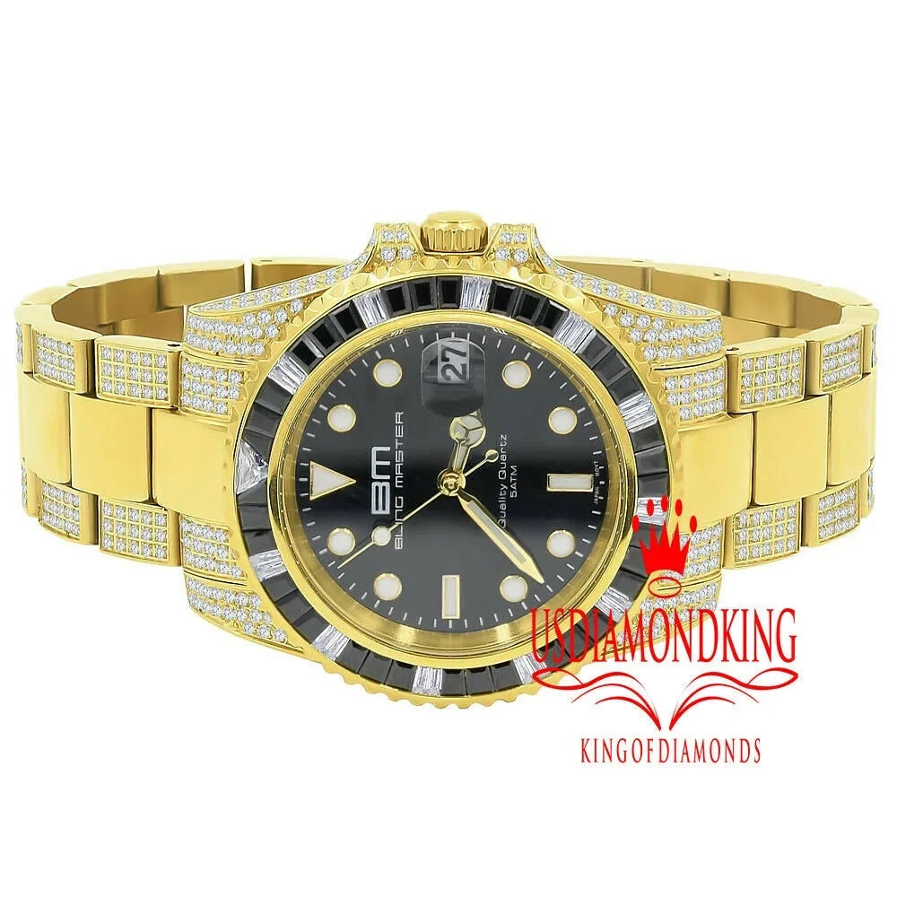 Presidential Stainless Men's Diamond Yellow mm Watch Steel 18K Full 40 Simulated W/Date Gold