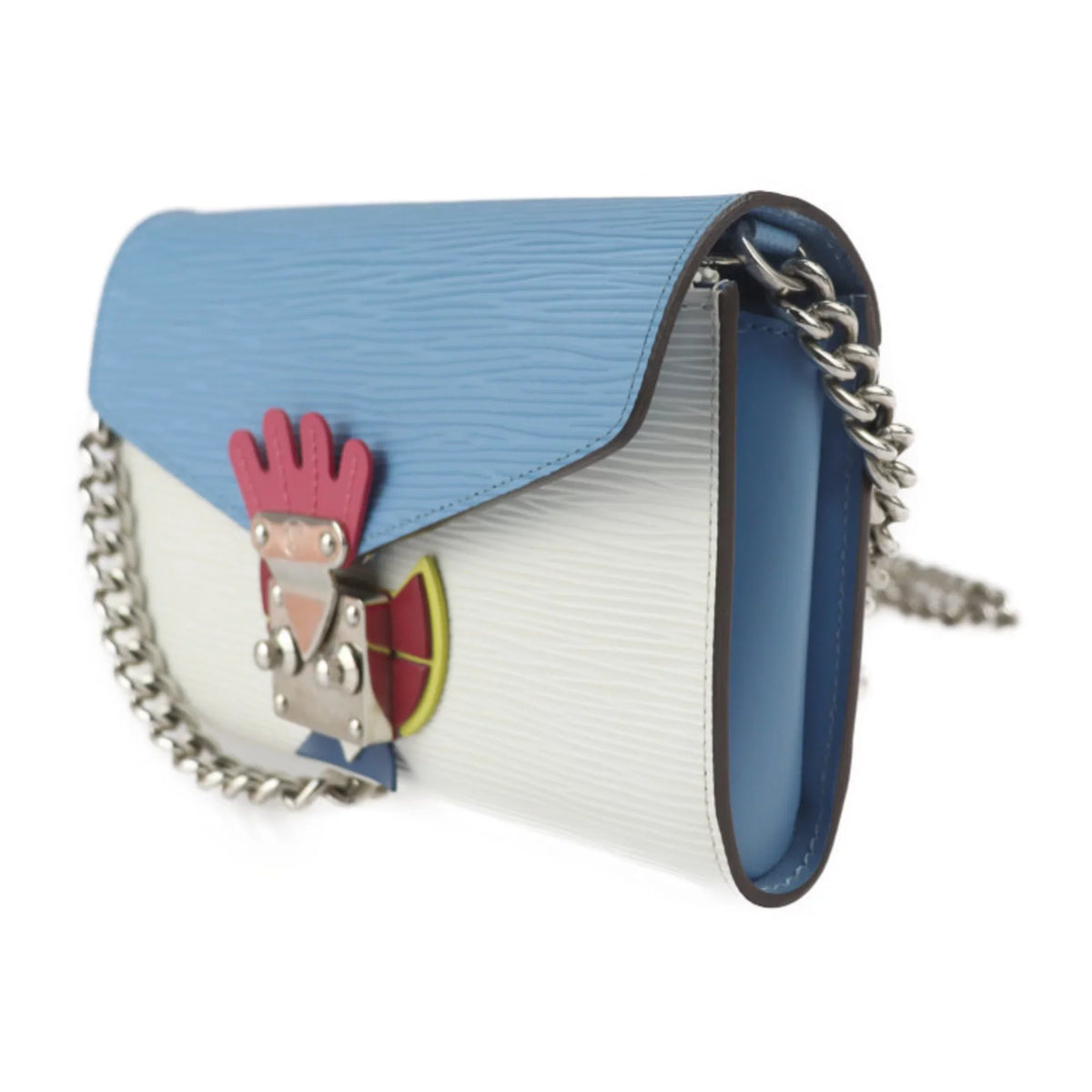 Wallet Shoulder Tribal Mask Leather VUITTON LOUIS Silver White (Good) Pre-Owned Louis Blue Hardware Bag Chain Vuitton Series Epi Long M60795 Multicolor
