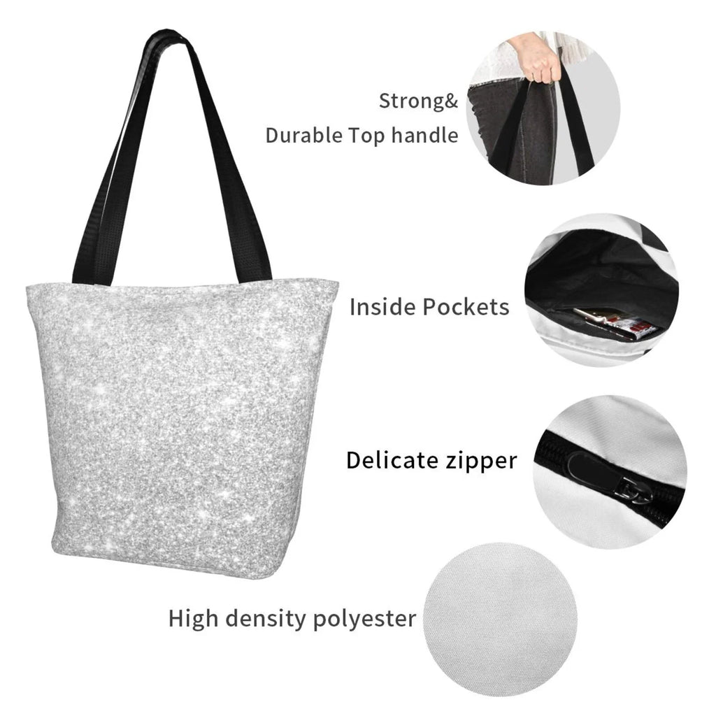 Women Glitter Ladies Bag Casual Bingfone Silver Bags Shopping Tote Handbag Shoulder