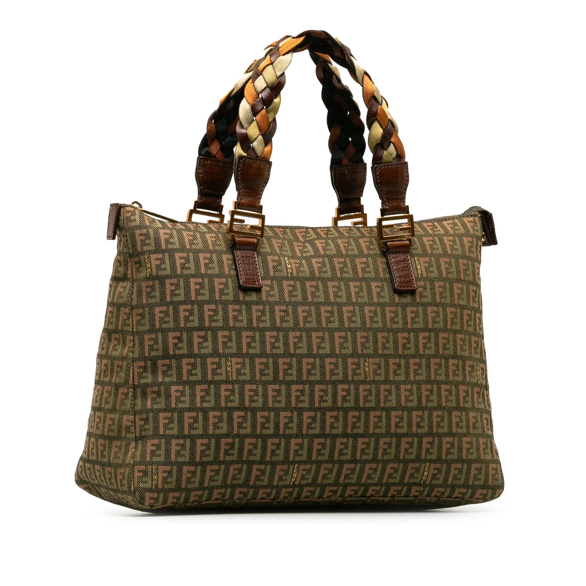 Green Braided Pre-Owned Fendi (Good) Zucchino Authenticated Tote Fabric Bag Tote Roll Unisex Canvas