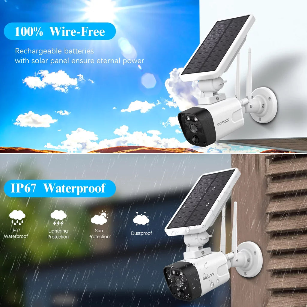 Camera 1TB OOSSXX Solar Surveillance Outdoor,Dual Antennas Cameras Hard with Drive System Wireless Security