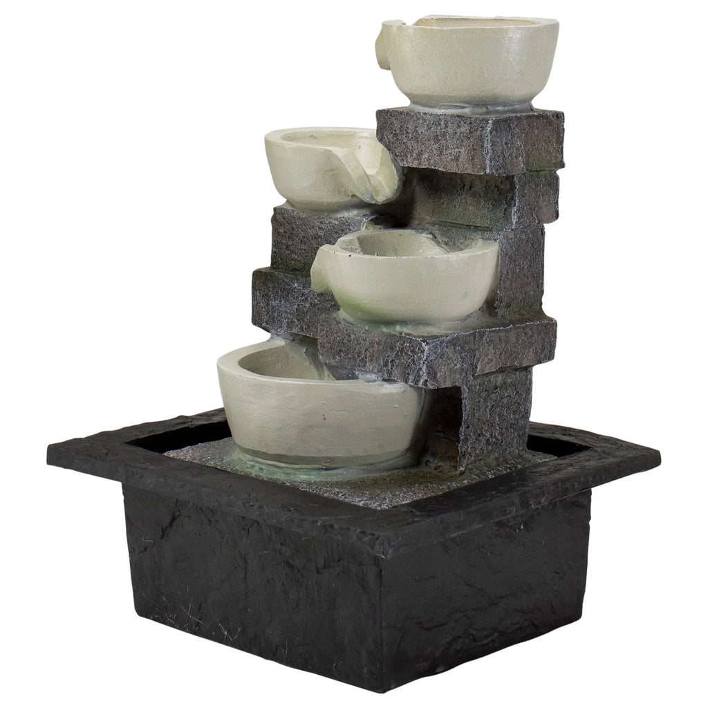 Indoor Water Lighted LED Fountain Tabletop 11" 4-Tier Cascading Northlight Bowl