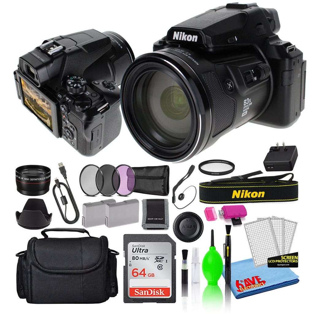 Package Battery P950 with Filters (26532) Zoom + COOLPIX Super Camera Extra Nikon + + + SD 16MP 64GB More Card Lens Telephoto Bag + Digital