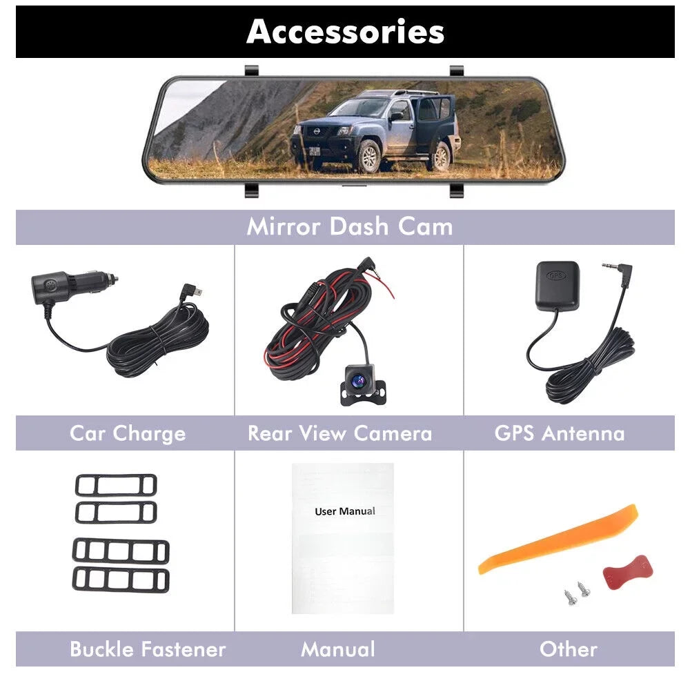 View Dual 12" Control Cam Car GPS Backup Mirror 4K Rear Camera WiFi Dash Voice Paddsun