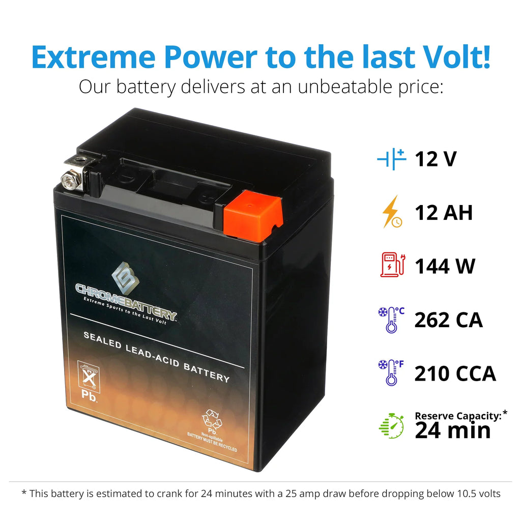 12 210 Tiger (14AHL-BS 97-'99 Battery Jet Ah, YTX14AHL-BS Chrome Volt,12 Arctic Battery Shark for CCA) Ski Cat 770cc