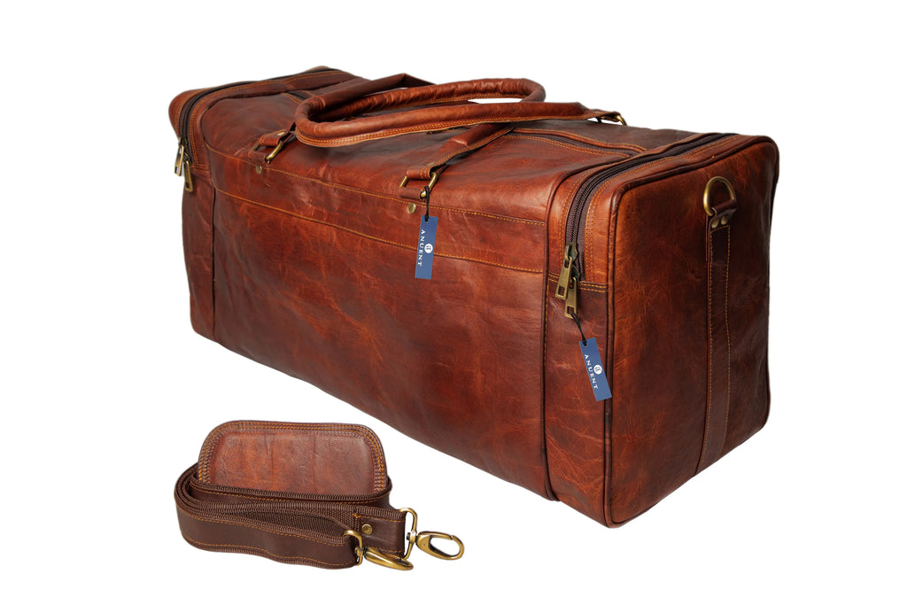 Duffle Square Handmade Leather Bag. Travel Brown Weekender