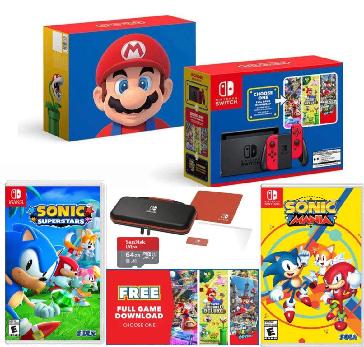 '+ Joy-Con 64GB One + Memory Switch Mario Switch Superstars card + Games 40th Edition Choose of MicroSD Console Red + Nintendo Mario Sonic Mania Three Case Download - - Sonic Carrying