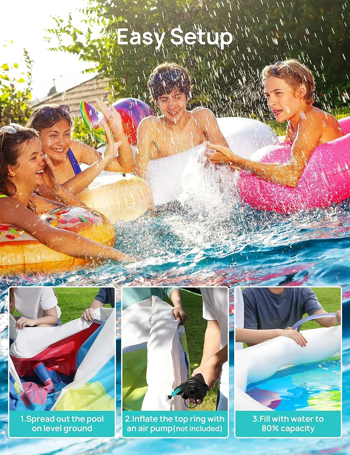 Track Cover, *35in Ground Pump, and Pool 7 Include Cloth Swimming Filter Inflatable Blue 15ft
