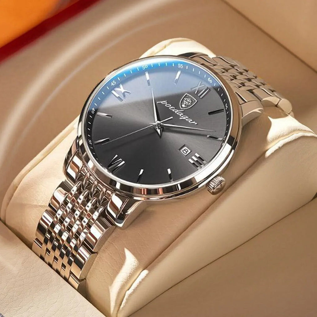 Fashion Luxury Steel Ultra-Thin Quartz Business New Stainless Men POEDAGAR Watches Calender Week Waterproof Wristwatch Cool
