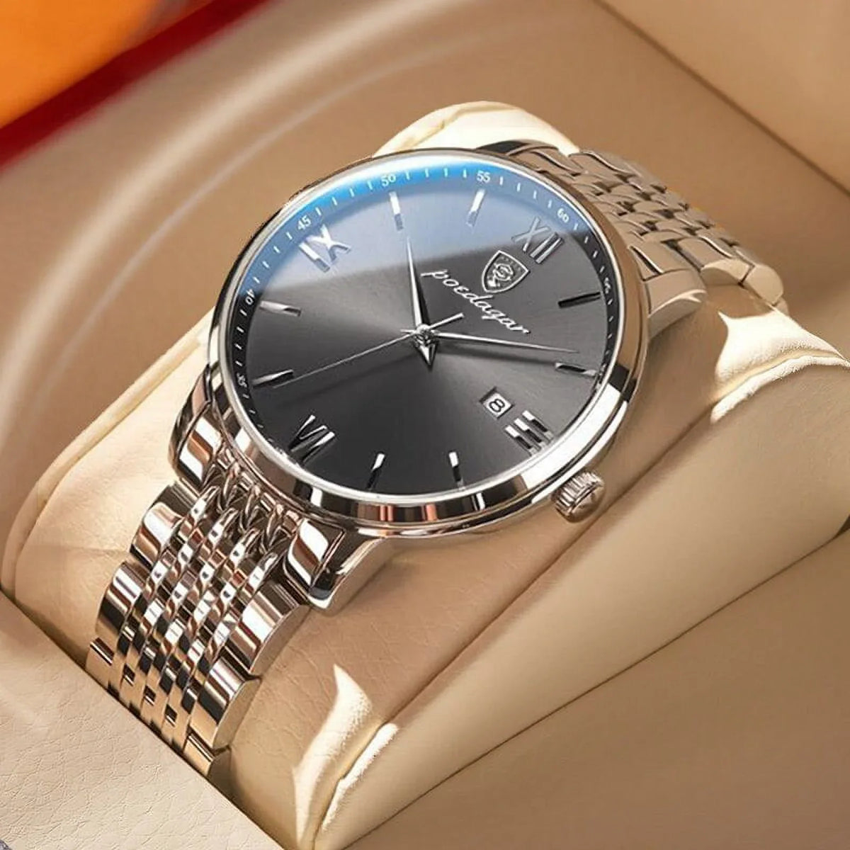 Fashion Luxury Steel Ultra-Thin Quartz Business New Stainless Men POEDAGAR Watches Calender Week Waterproof Wristwatch Cool