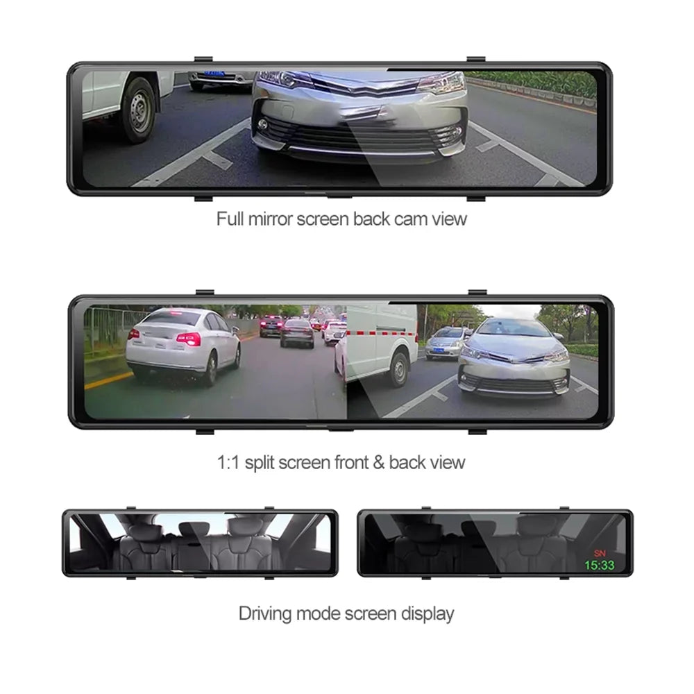 View Dual 12" Control Cam Car GPS Backup Mirror 4K Rear Camera WiFi Dash Voice Paddsun