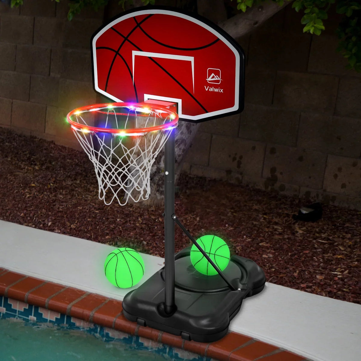 Pump Balls Adjustable Basketball Hoop 45"-59" Valwix 2 Swimming Pool And With Height