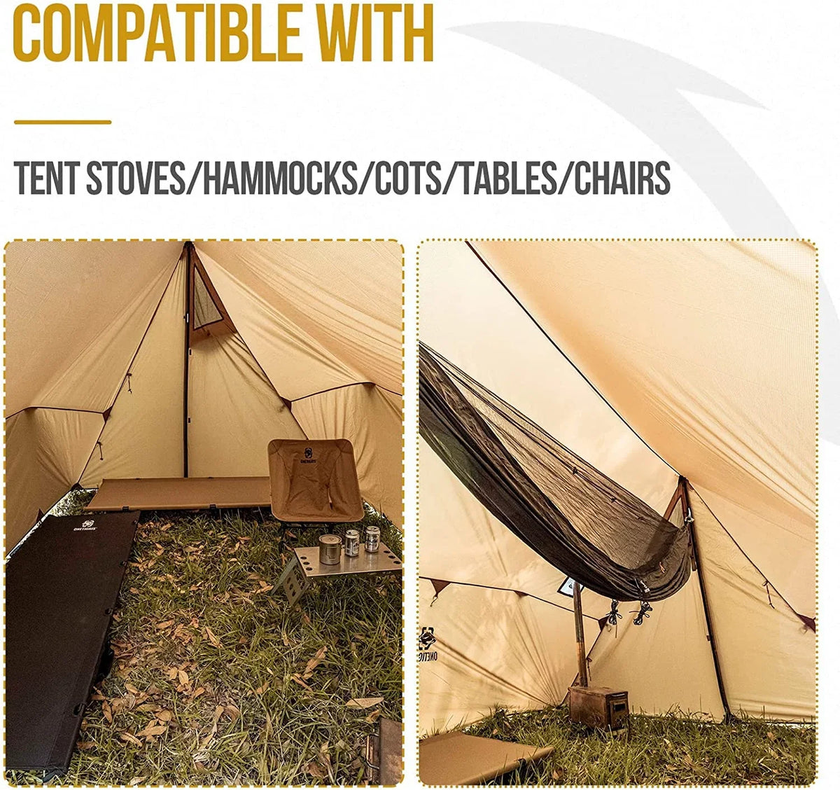 Bag, with for with Hammock Zippered Camping PU3000mm Tent YUNWEN Hot Versatile Tent Jack, Stove 4 Waterproof Season Stove Tarp Tent Lightweight ROCDOMUS