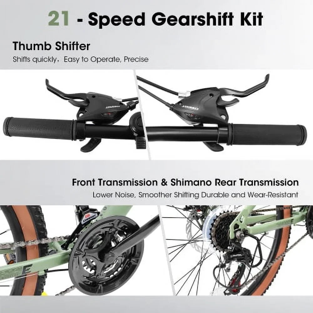 Inch Trail Front 21-Speed Mountain Carbon Shifter Bike, Womens Ecarpat Bicycles Mens City Frame A24301 Fork 24 Disc Wheels, Commuter Mountain Bike steel Brakes Thumb