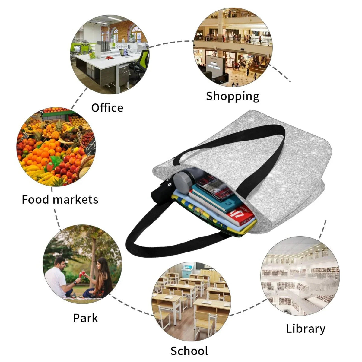 Women Glitter Ladies Bag Casual Bingfone Silver Bags Shopping Tote Handbag Shoulder