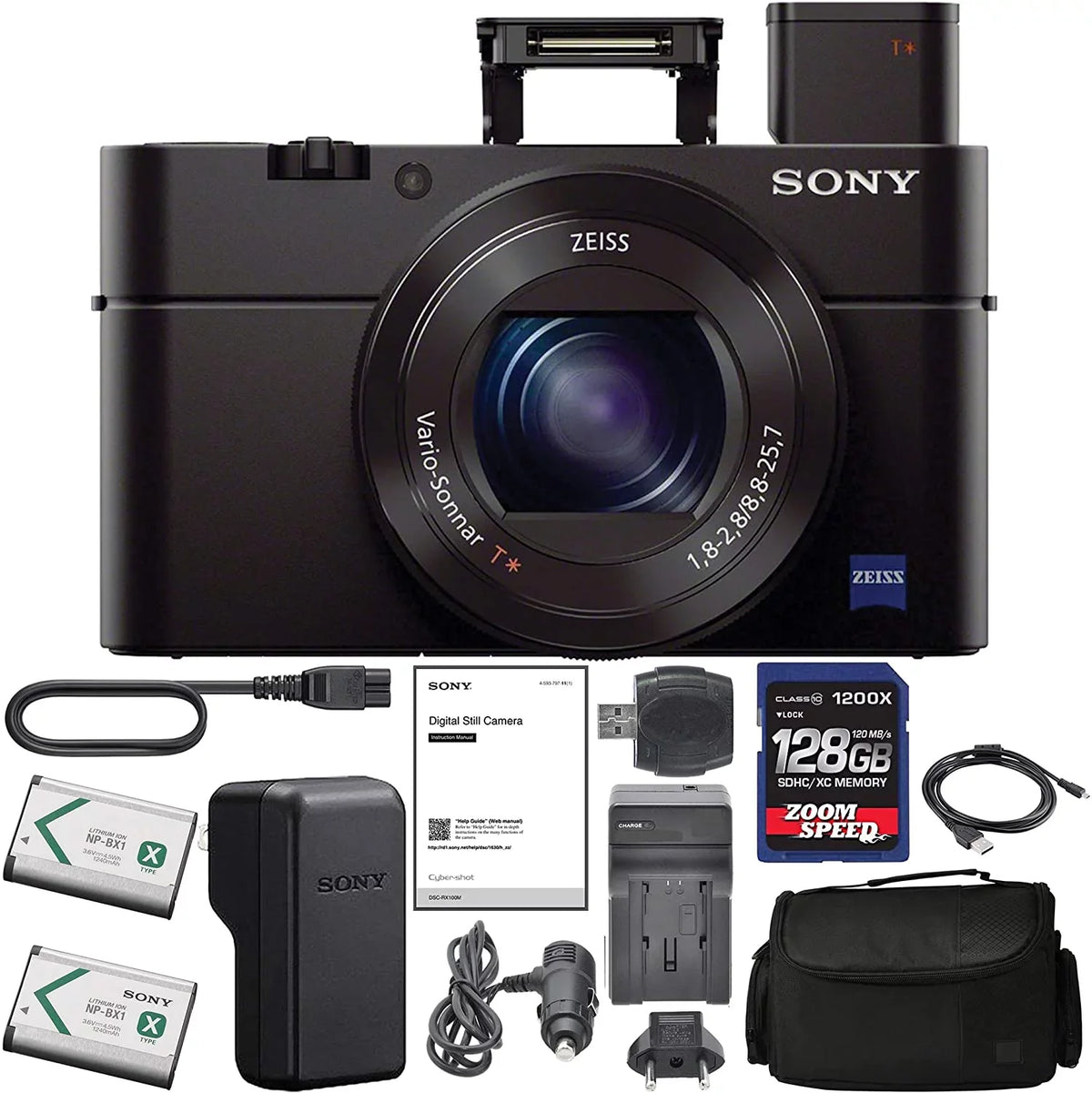 (DSCRX100M3B) 128GB Version Kit DSC-RX100 + AOM Pro Bundle Sony Wty) Year (1 AOM Combo III Digital Cyber-Shot International - Camera