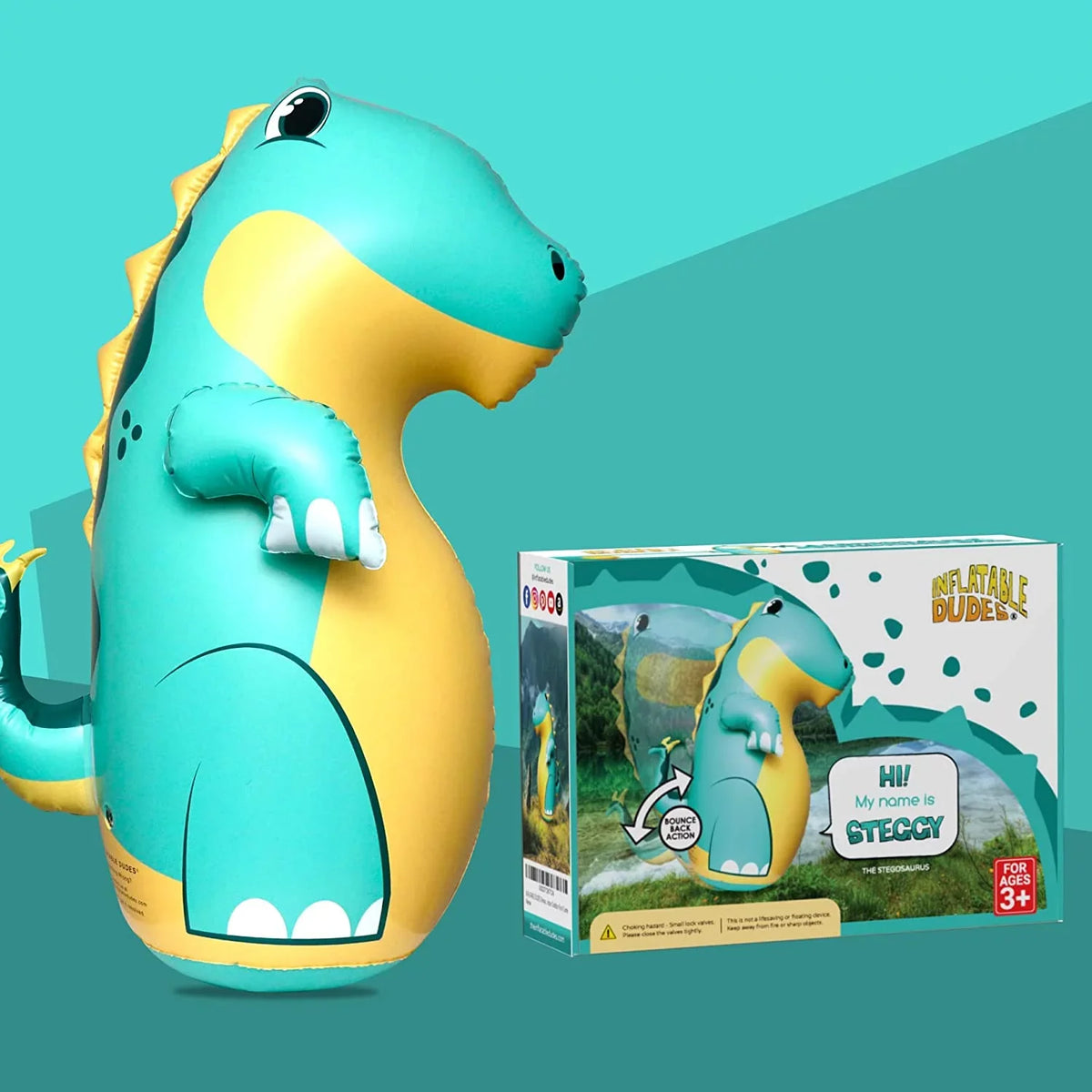 Dudes) Sand Stegosaurus Dinosaur Green inches -Kids |Filled (Inflatable Bag 47 Punching with