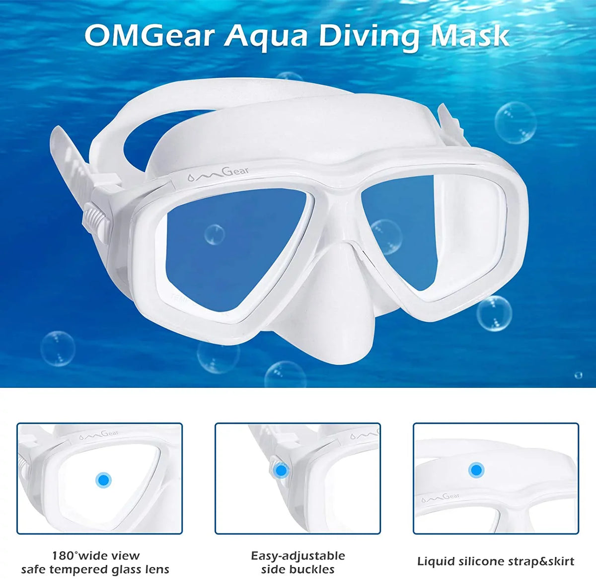 with Spearfishing Diving Mask Swimming Gear Mask Cover Junior Snorkel Dive OMGear Goggles Snorkeling Goggles Adult Impact Scuba for Strap Resistance Swim Neoprene Nose