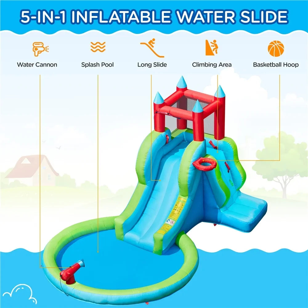 Cyan Wall, Climbing Inflatable Water with Topeakmart Slide