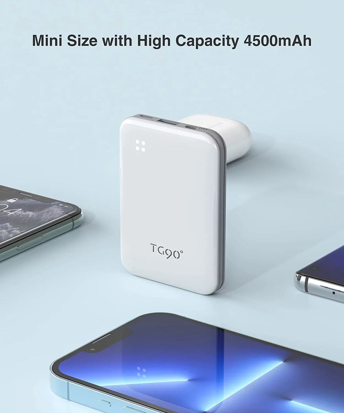 White with Charger Phone Pro Cell Pro Portable TG90 Built-in Small More Portable Power Bank Pro Compatible Max/11/11 Max/12/12 4500mah Max/X/XS/8/7/6/SE 13/13 iPhone Mini and Cable, Charger with