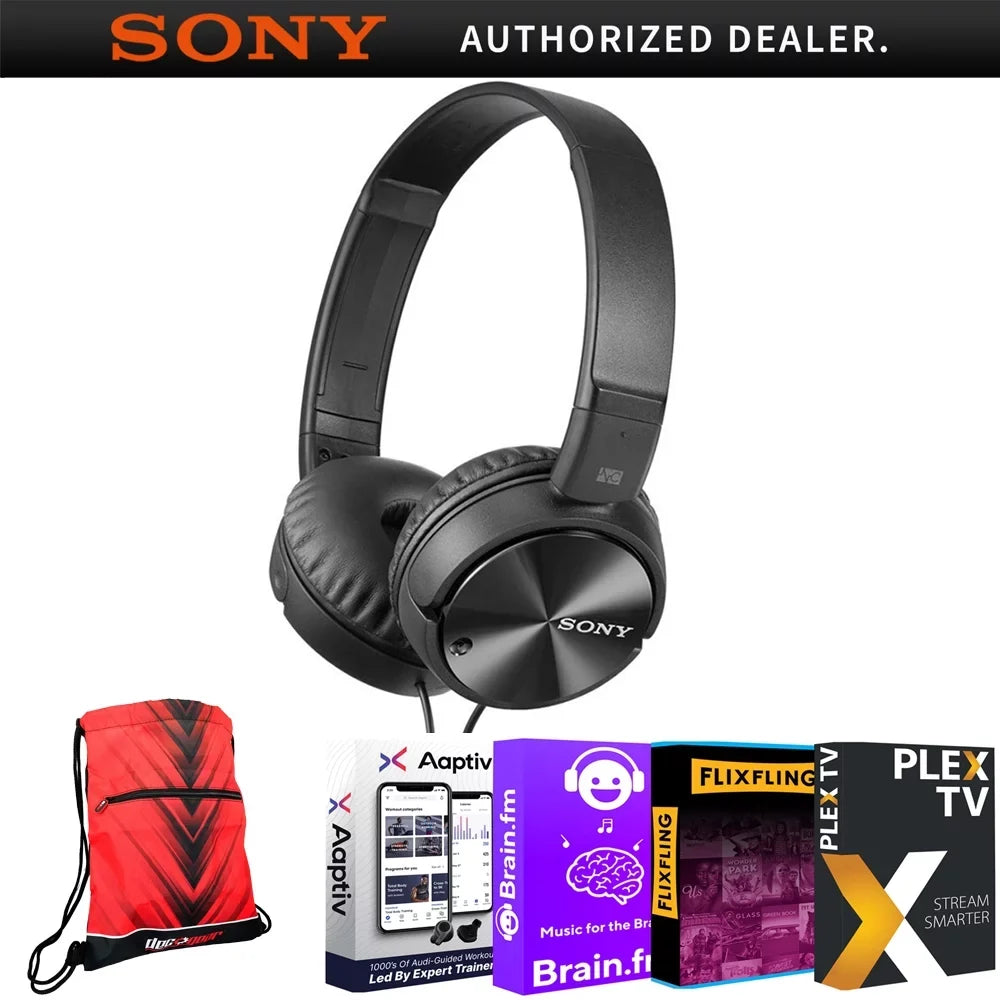 Audio USA Extended Life Drawstring Tech Entertainment Noise + with Battery MDRZX110NC Cancelling Bundle Essential Bag Bundle Deco Sony Headphones Smart