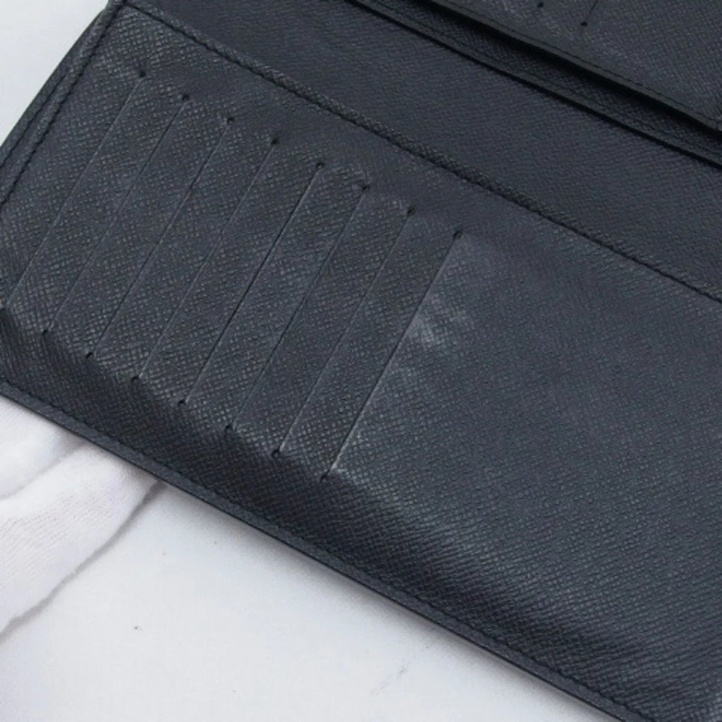 Wallet Black Louis Pre-Owned Billfold Taiga Vuitton (Good) Long Bifold