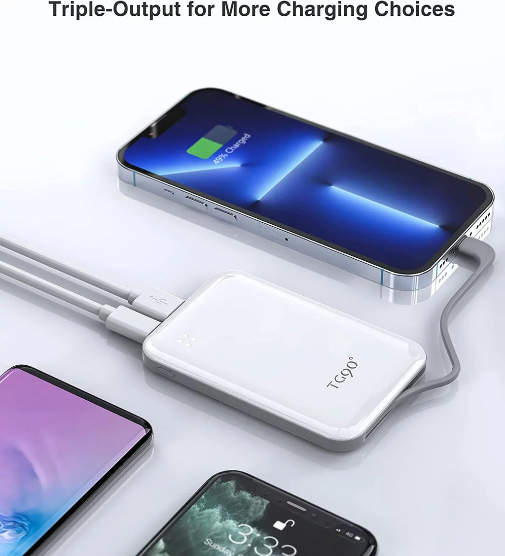 White with Charger Phone Pro Cell Pro Portable TG90 Built-in Small More Portable Power Bank Pro Compatible Max/11/11 Max/12/12 4500mah Max/X/XS/8/7/6/SE 13/13 iPhone Mini and Cable, Charger with