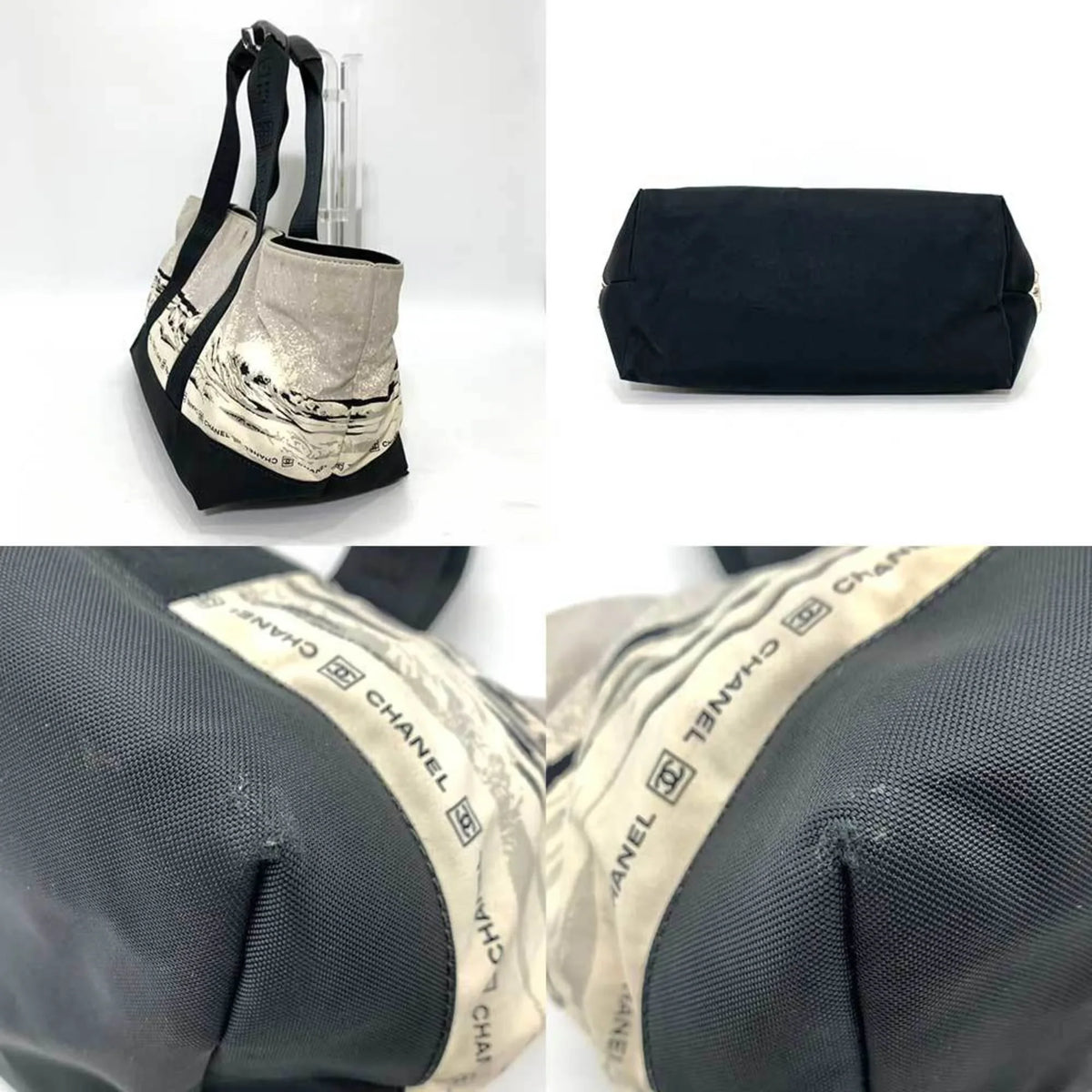 Tote Black Bag Line High Sports Ladies CHANEL Men's Canvas (Fair) Handbag Pre-Owned Pattern Gray x Summer Wave Horizontal Nylon